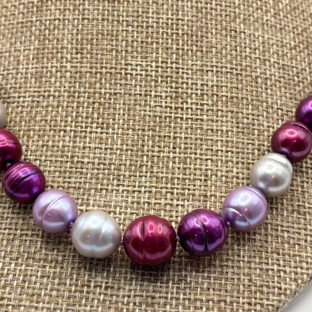 VTG Honora Ringed Pearl Necklace Sterling Clasp Multicolor Purple Berry Gray 20